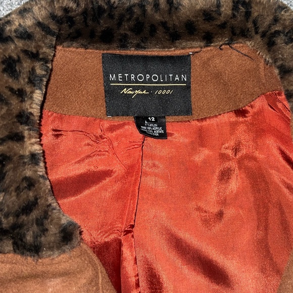 Vintage Wool Women's Jacket with Faux Leopard Fur Trim - Picture 5 of 6